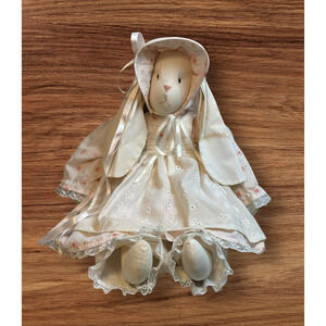Vintage Easter Rabbit Bunny Country Primitive Floral Bonnet Ribbon Dress